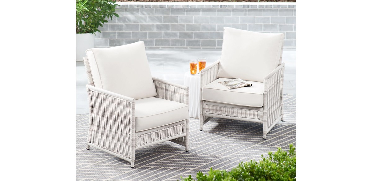 Better Homes &amp; Gardens Paige Outdoor Wicker Stationary Lounge Chairs, Set of 2, White