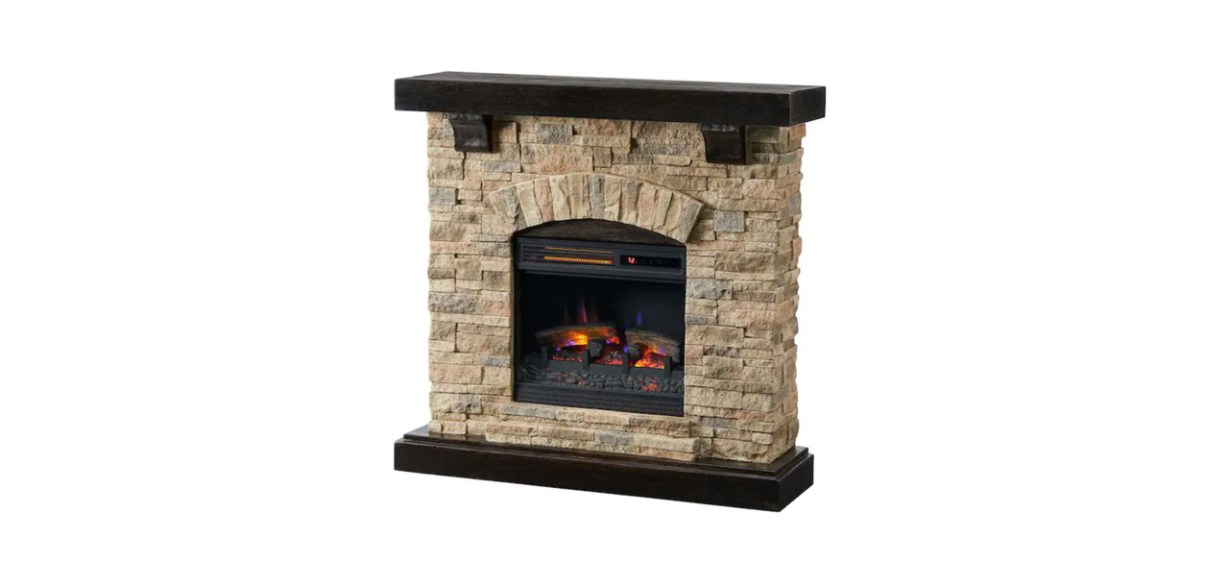 best Home Decorators Collection Pembroke Freestanding Faux Stone Infrared Electric Fireplace