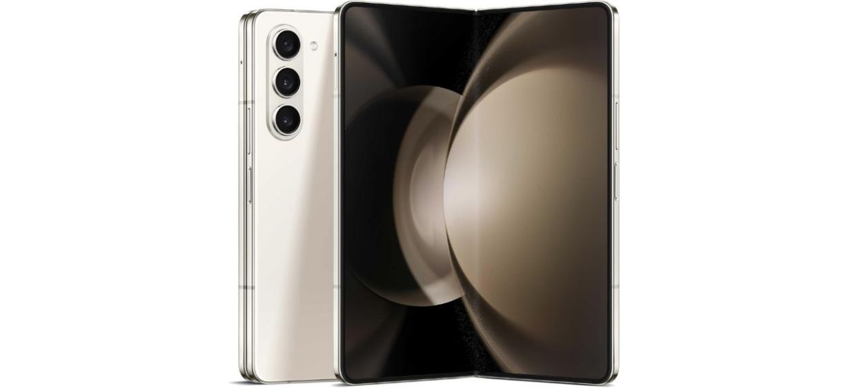 Samsung Galaxy Z Fold 5 smartphone on white background