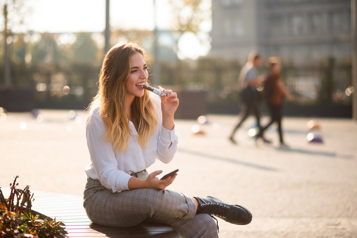 a woman eating snacks