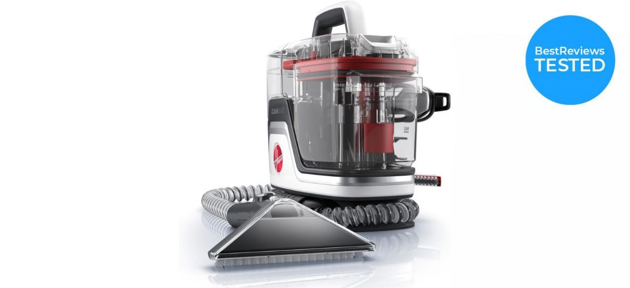 Hoover CleanSlate Plus Portable Carpet And Upholstery Spot Cleaner on white background with accessories Hoover CleanSlate Plus Portable Carpet And Upholstery Spot Cleaner on white background with accessories