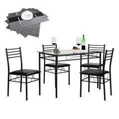 VECELO Dining Table with 4 Black Chairs