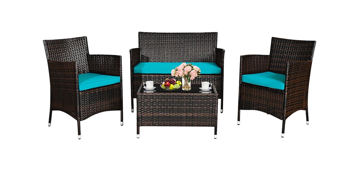 Gymax 4PCS Patio Rattan Conversation Furniture Set