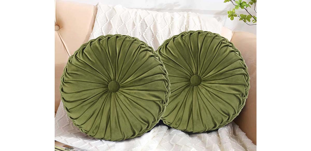 HIG Set of 2 Decorative Round Pleated Throw Pillows