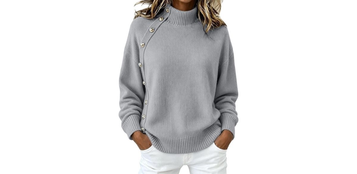 Shiketong Womens Button Mock Sweater