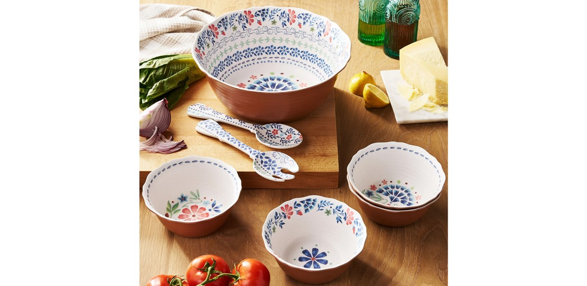 The Pioneer Woman Hattie 7-Piece Bamboo Melamine Salad Bowl Set