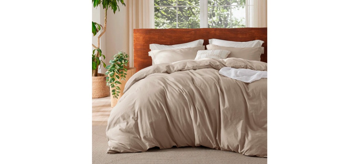 Bedsure Essential Collection Bedsure 100% Washed Cotton Duvet Cover With Pillow Sham for All Seasons