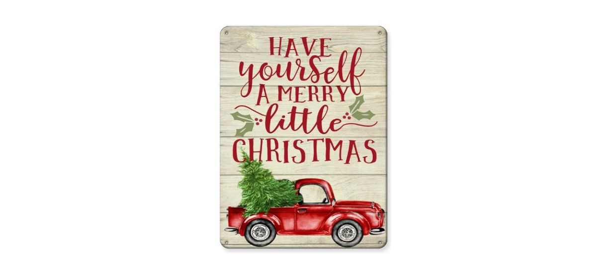 Goutoports Farmhouse Red Truck Vintage Wall Decoration that says, &quot;Have yourself a merry little Christmas&quot;