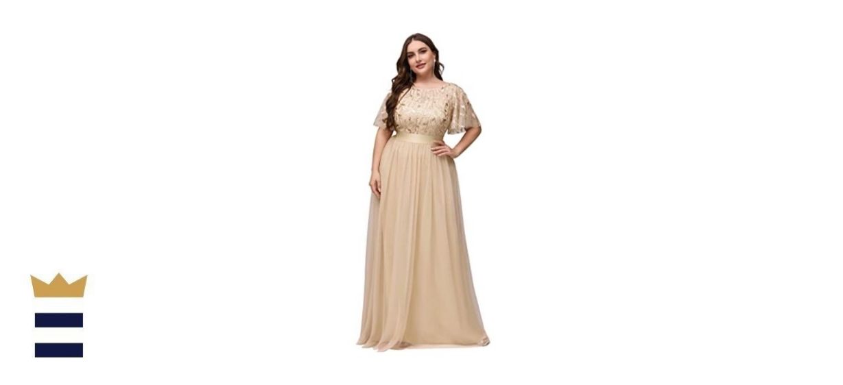 Ever-Pretty A-Line Empire Waist Embroidery Plus Size Evening Dress