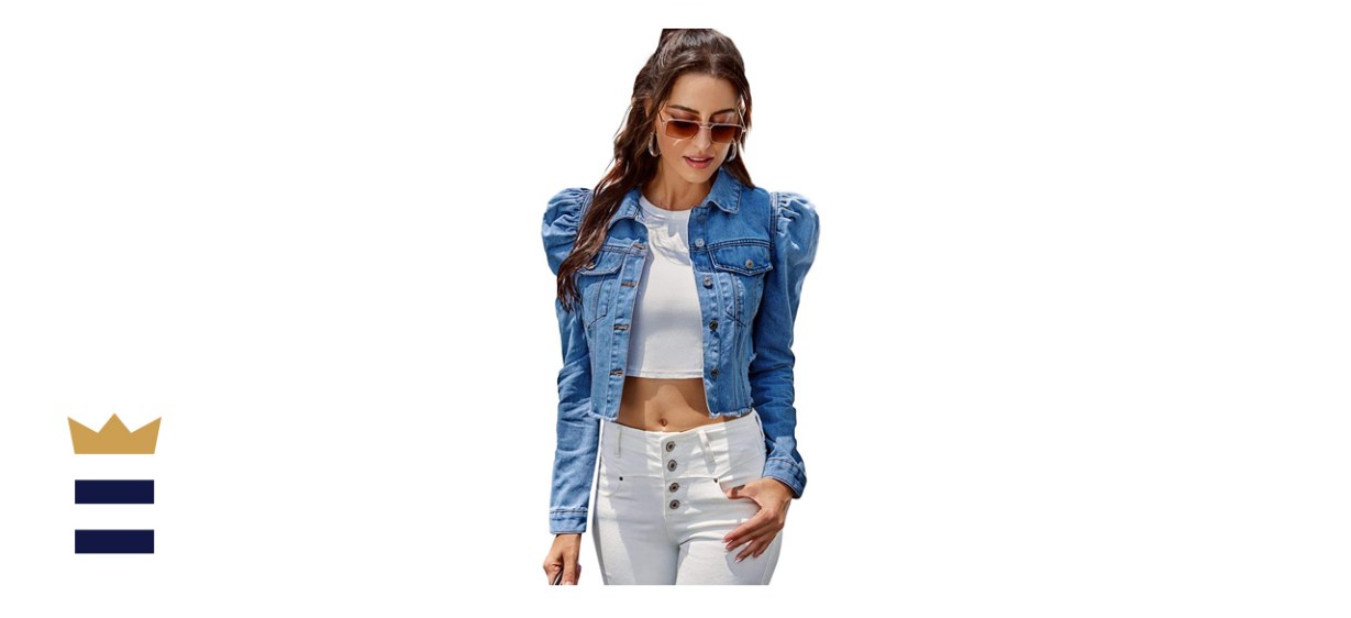 Floerns Casual Ripped Puff-Sleeve Button-Front Jacket