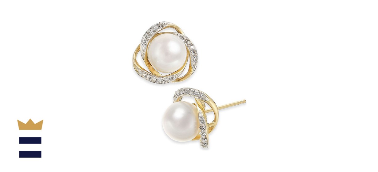 Honora Freshwater Pearl and Diamond Stud Earrings