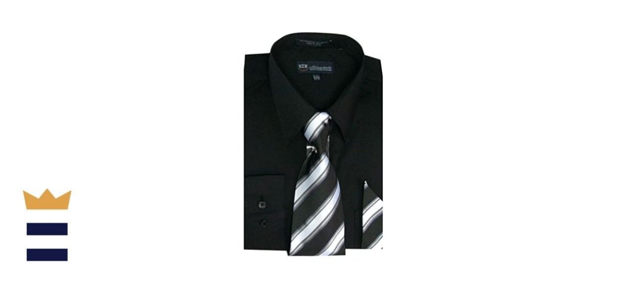 Milano Moda Long Sleeve Dress Shirt with Matching Tie and Handkerchief