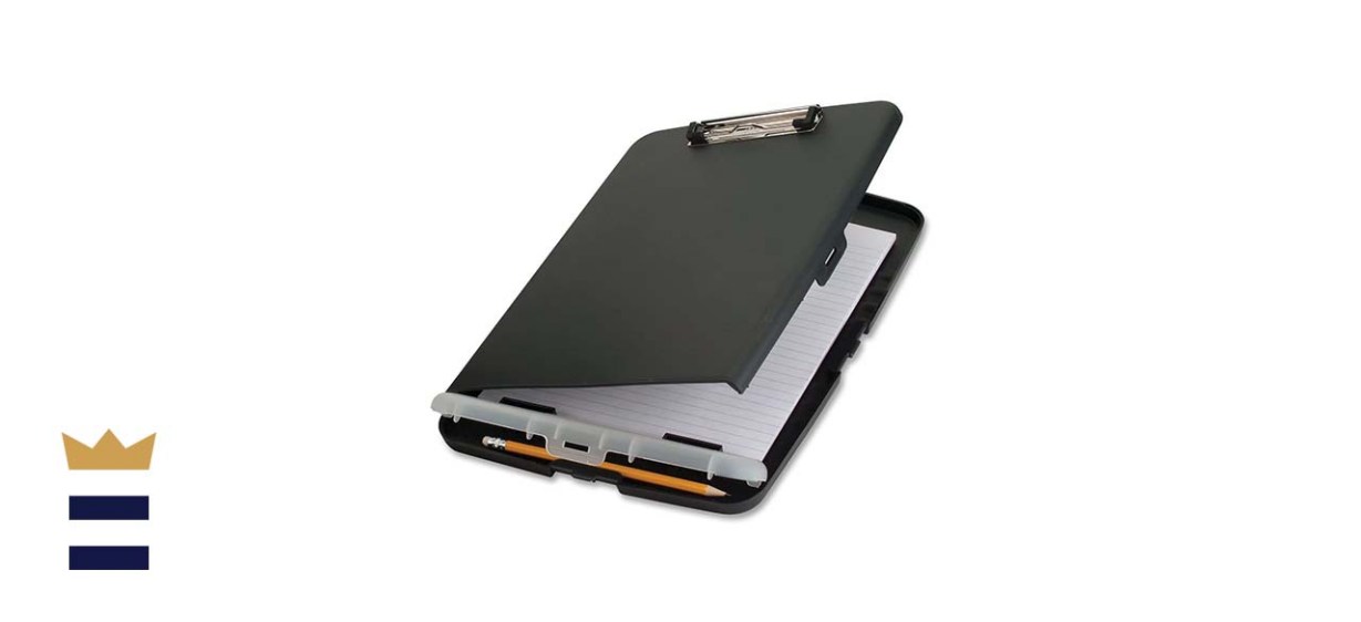 Officemate Slim Charcoal Storage Clipboard with Pen and Pencil Compartment