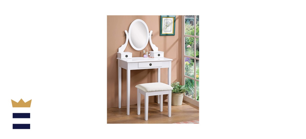 Roundhill Furniture Moniya Wood Makeup Vanity Table and Stool Set