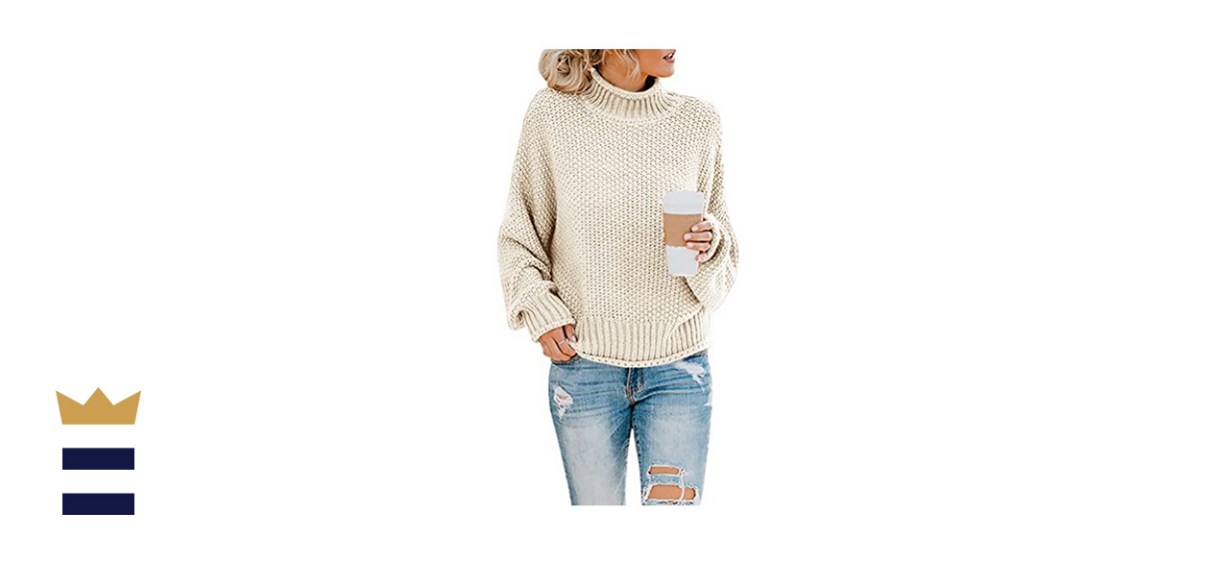 Saodimallsu Turtleneck Oversized Batwing Chunky Knit Sweater