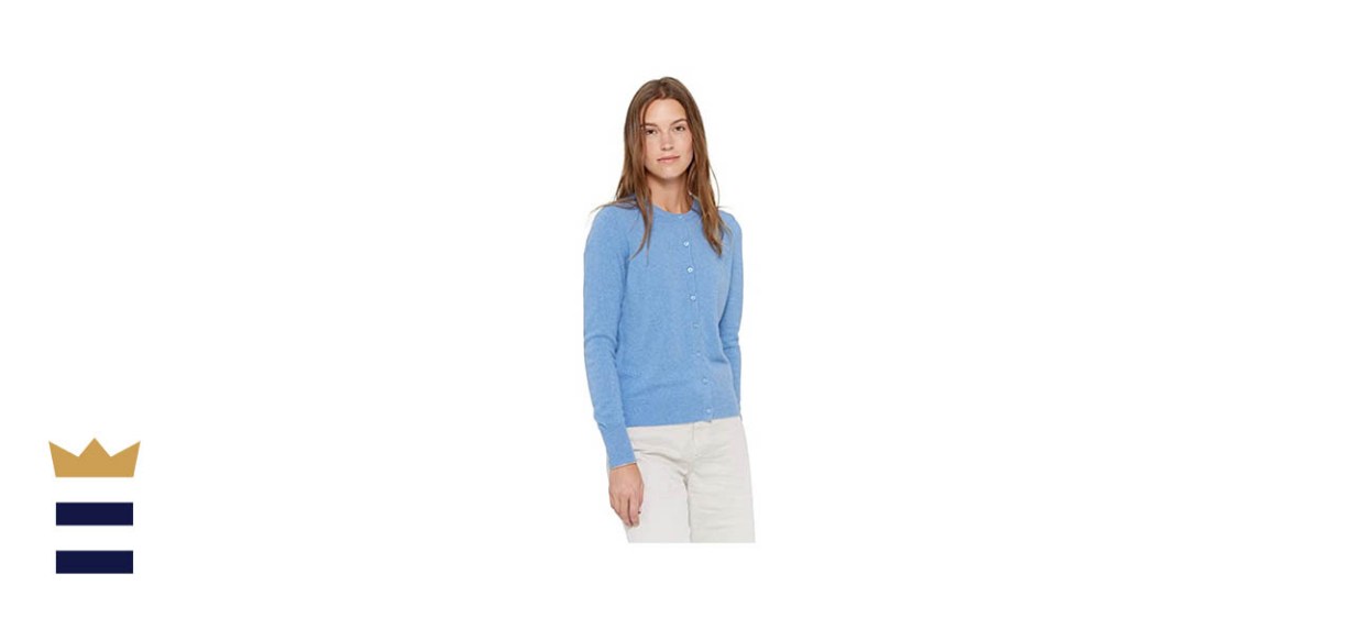 State Cashmere Women's 100% Pure Cashmere Button Front Long Sleeve Crew Neck Cardigan