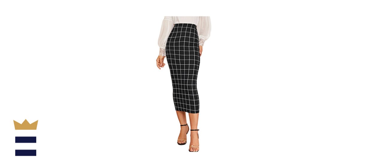 Verdusa Elegant Plaid Elastic Waist Bodycon Midi Skirt