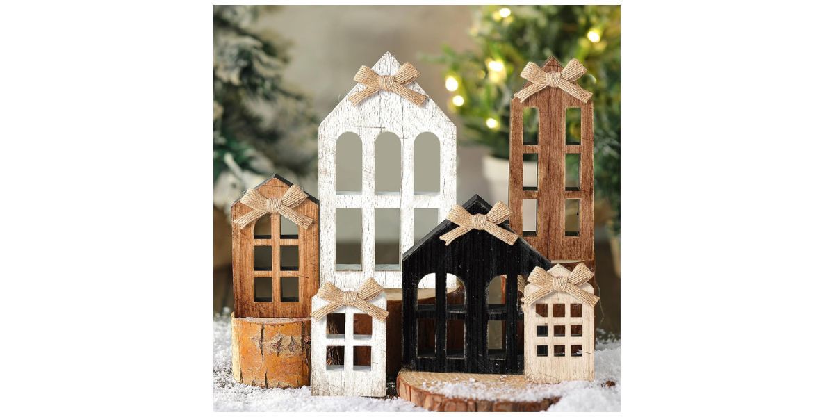 Yuntau 6 Pcs Wooden Farmhouse Christmas Decor 