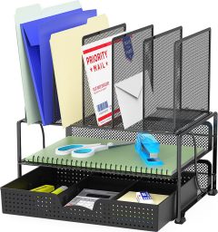 SimpleHouseware Mesh Desk Organizer with Sliding Drawer