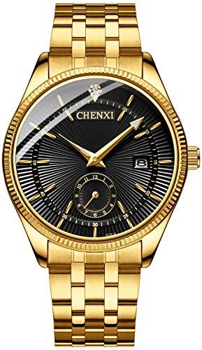Fanmis Men's Luxury Analog Quartz Black Dial Gold Watch