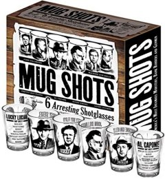 The Unemployed Philosophers Guild 6 Piece Shot Glass Set of Famous Gangster Mugshots