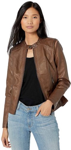 Sebby Collection Women's Faux Leather Jacket with Moto Details